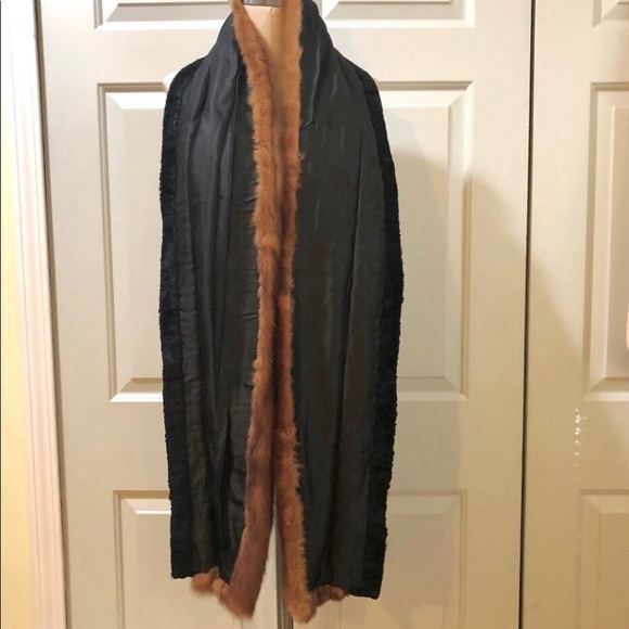 Vintage ‘40s Mink Velvet Trim Silk Lined Scarf Wrap Size 8 X 77 - Picture 8 of 13